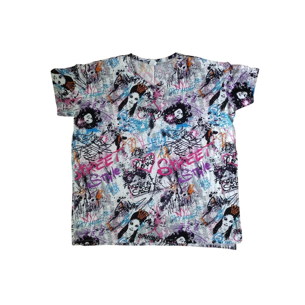 Top Fashion of NY 3XL Graffiti Graphic T-Shirt Forever Sassy Side Slit